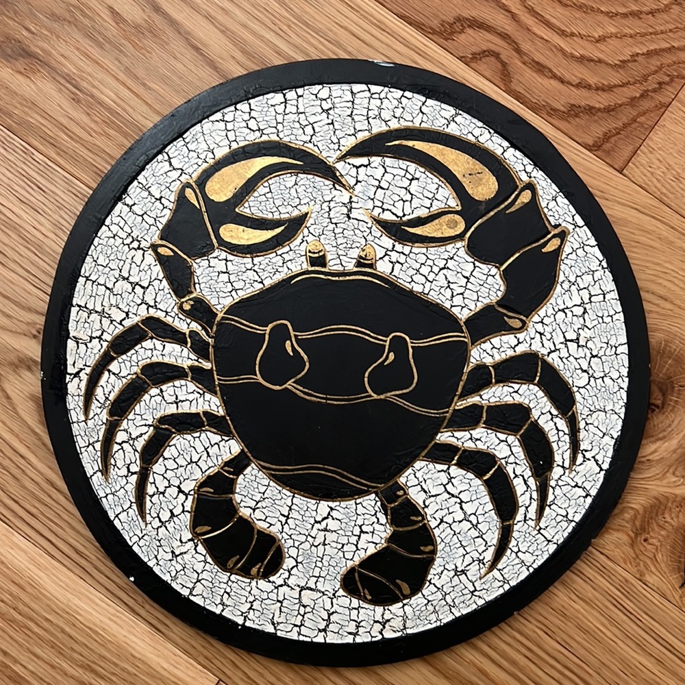 Crab wood sign. Zodiac symbol for Cancer.